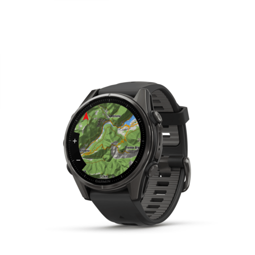Умные смарт-часы Garmin Fenix 8, 43 mm, NFC, GPS, Sapphire Carbon Gray DLC Titanium Black/Pebble Gray Silicone