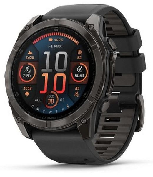 Умные смарт-часы Garmin Fenix 8, 51 mm, NFC, GPS, Sapphire Carbon Gray DLC Titanium Black/Pebble Gray Silicone