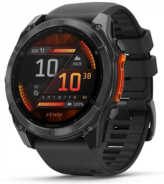 Умные смарт-часы Garmin Fenix 8, 47 mm, NFC, GPS, Black/Pebble Gray Silicone Band