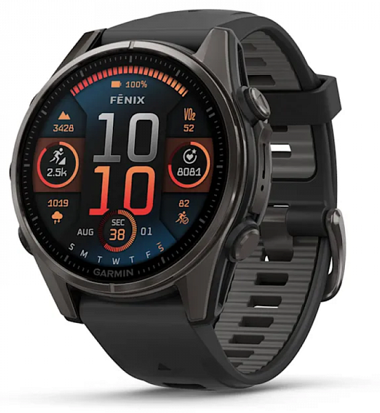 Умные смарт-часы Garmin Fenix 8, 43 mm, NFC, GPS, Sapphire Carbon Gray DLC Titanium Black/Pebble Gray Silicone