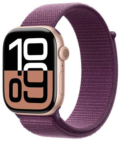Умные смарт-часы Apple Watch Series 10, 46мм, GPS+Cellular, Jet Black Aluminum Case, Plum Nylon Band